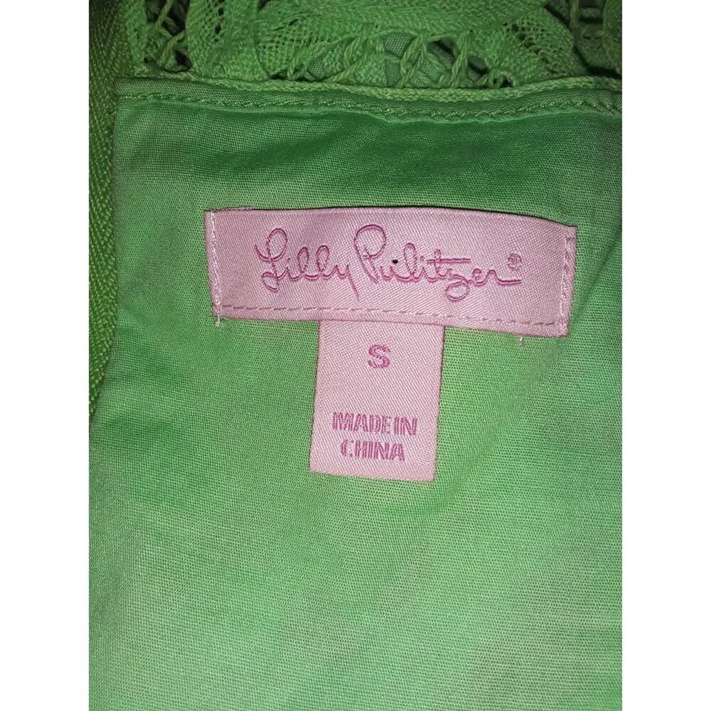 Lilly Pulitzer Sz S MARIA KATE Bold, Bright Lime Green Lacy Dress - Picture 4 of 7